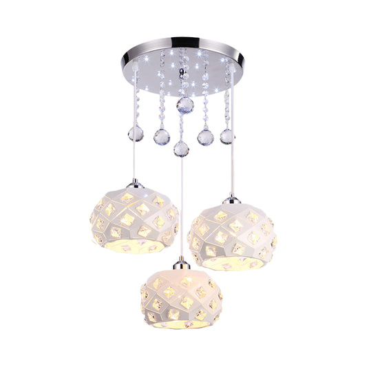 Modernist Drum Cluster Pendant Iron 3 Heads Dining Room Crystal Hanging Ceiling Lamp in White Clearhalo 'Ceiling Lights' 'Modern Pendants' 'Modern' 'Pendant Lights' 'Pendants' Lighting' 897467