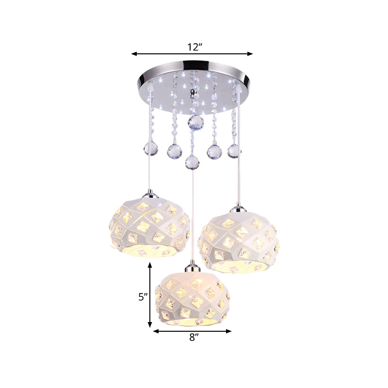 Modernist Drum Cluster Pendant Iron 3 Heads Dining Room Crystal Hanging Ceiling Lamp in White Clearhalo 'Ceiling Lights' 'Modern Pendants' 'Modern' 'Pendant Lights' 'Pendants' Lighting' 897468