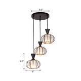 Ellipse Cage Multi Ceiling Lamp Modern Iron 3-Bulb Black Finish Hanging Pendant with Crystal Prisms Shade Inside Clearhalo 'Ceiling Lights' 'Modern Pendants' 'Modern' 'Pendant Lights' 'Pendants' Lighting' 897476