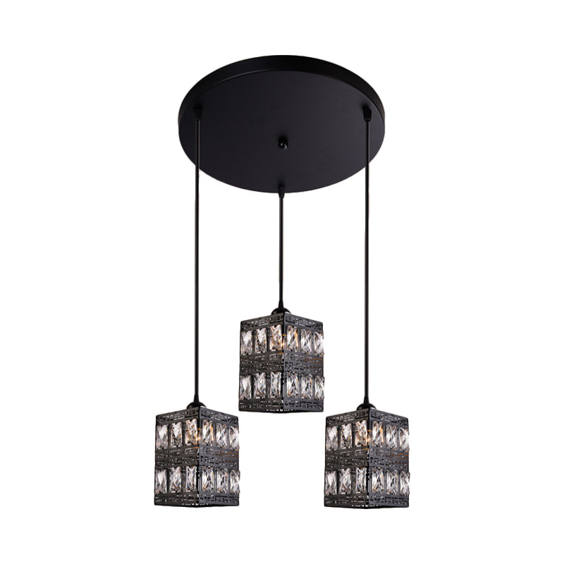 Crystal Block Cuboid Shaped Pendulum Light Modernist 3-Light Black Finish Multiple Hanging Lamp Clearhalo 'Ceiling Lights' 'Modern Pendants' 'Modern' 'Pendant Lights' 'Pendants' Lighting' 897495