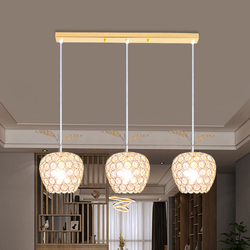 Apple-Like Cluster Pendant Modernism Crystal Encrusted 3-Head Restaurant Ceiling Hang Fixture in Gold Gold Clearhalo 'Ceiling Lights' 'Modern Pendants' 'Modern' 'Pendant Lights' 'Pendants' Lighting' 897533