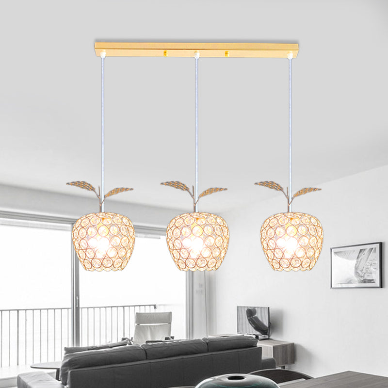 Apple-Like Cluster Pendant Modernism Crystal Encrusted 3-Head Restaurant Ceiling Hang Fixture in Gold Clearhalo 'Ceiling Lights' 'Modern Pendants' 'Modern' 'Pendant Lights' 'Pendants' Lighting' 897534