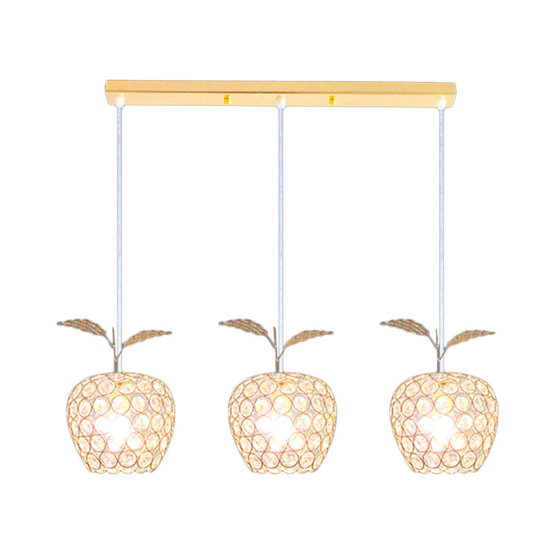 Apple-Like Cluster Pendant Modernism Crystal Encrusted 3-Head Restaurant Ceiling Hang Fixture in Gold Clearhalo 'Ceiling Lights' 'Modern Pendants' 'Modern' 'Pendant Lights' 'Pendants' Lighting' 897535