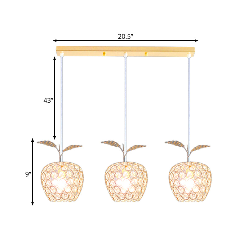 Apple-Like Cluster Pendant Modernism Crystal Encrusted 3-Head Restaurant Ceiling Hang Fixture in Gold Clearhalo 'Ceiling Lights' 'Modern Pendants' 'Modern' 'Pendant Lights' 'Pendants' Lighting' 897536