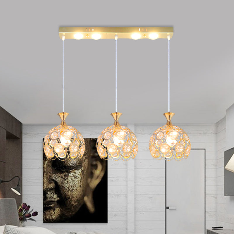 Modern Style Pendulum Light Crystal-Encrusted 3-Bulb Dining Room Multi Pendant Lamp Fixture in Gold Clearhalo 'Ceiling Lights' 'Modern Pendants' 'Modern' 'Pendant Lights' 'Pendants' Lighting' 897538