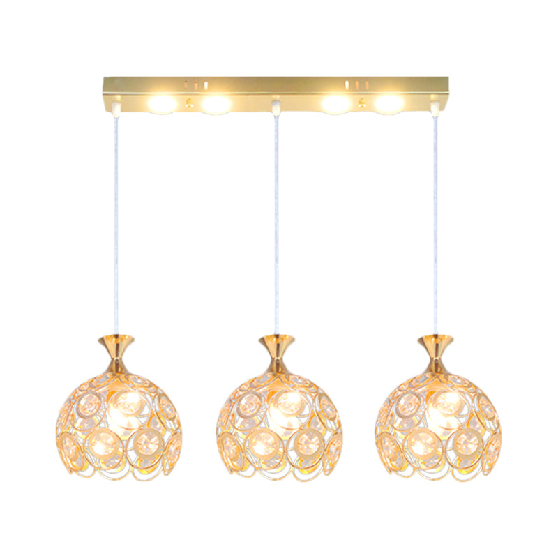 Modern Style Pendulum Light Crystal-Encrusted 3-Bulb Dining Room Multi Pendant Lamp Fixture in Gold Clearhalo 'Ceiling Lights' 'Modern Pendants' 'Modern' 'Pendant Lights' 'Pendants' Lighting' 897539