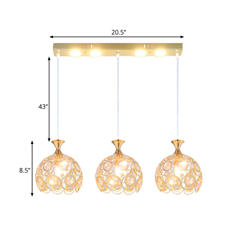 Modern Style Pendulum Light Crystal-Encrusted 3-Bulb Dining Room Multi Pendant Lamp Fixture in Gold Clearhalo 'Ceiling Lights' 'Modern Pendants' 'Modern' 'Pendant Lights' 'Pendants' Lighting' 897540