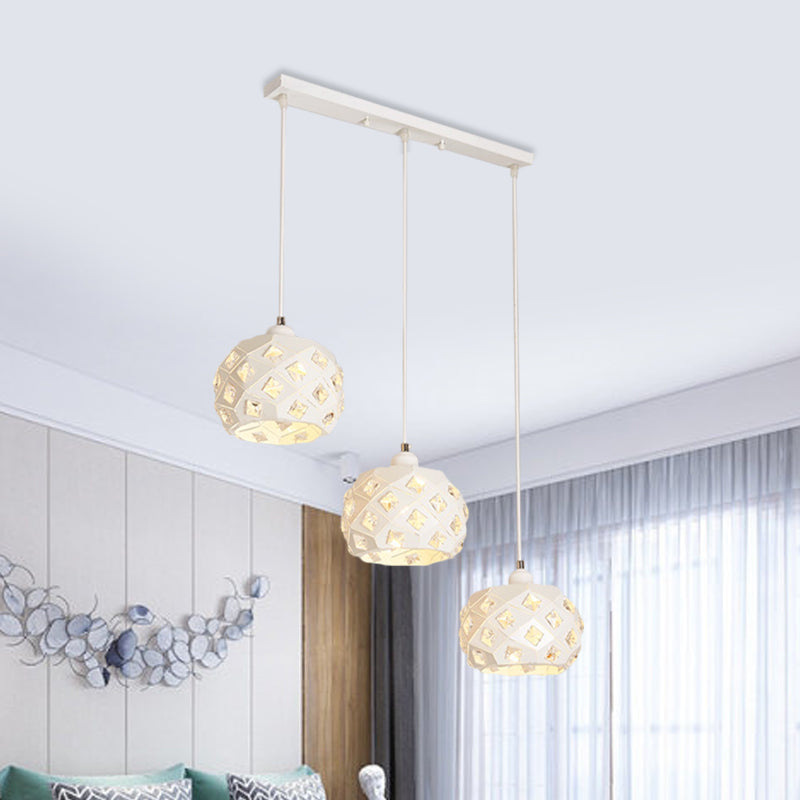 Iron Drum Shape Down Lighting Modernist 3 Lights White Finish Crystal Multiple Hanging Lamp White Clearhalo 'Ceiling Lights' 'Modern Pendants' 'Modern' 'Pendant Lights' 'Pendants' Lighting' 897541