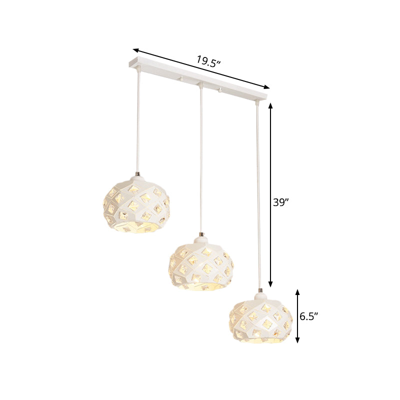 Iron Drum Shape Down Lighting Modernist 3 Lights White Finish Crystal Multiple Hanging Lamp Clearhalo 'Ceiling Lights' 'Modern Pendants' 'Modern' 'Pendant Lights' 'Pendants' Lighting' 897544