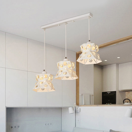 3 Bulbs Dining Room Cluster Lamp Pendant Modernism White Finish Drop Light with Flared Iron Shade Clearhalo 'Ceiling Lights' 'Modern Pendants' 'Modern' 'Pendant Lights' 'Pendants' Lighting' 897546