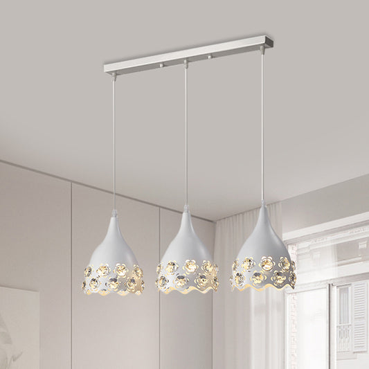 Metal Teardrop Multi Light Pendant Modern 3 Lights Ceiling Suspension Lamp in White with Flower Crystal Deco Edge White Clearhalo 'Ceiling Lights' 'Modern Pendants' 'Modern' 'Pendant Lights' 'Pendants' Lighting' 897553