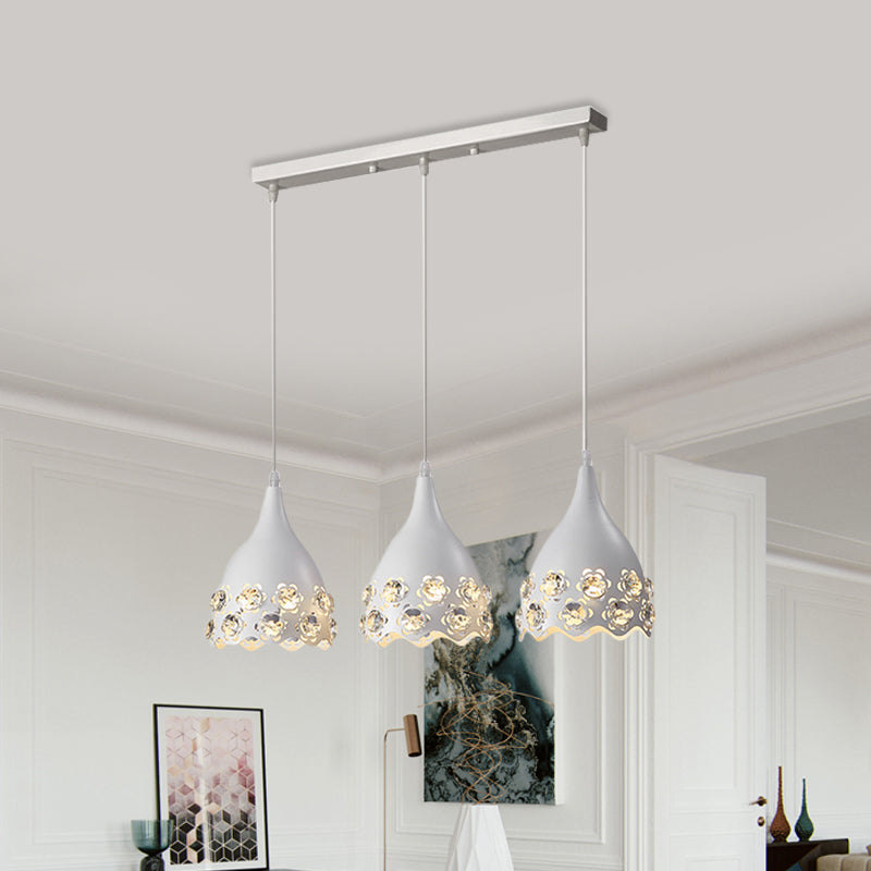 Metal Teardrop Multi Light Pendant Modern 3 Lights Ceiling Suspension Lamp in White with Flower Crystal Deco Edge Clearhalo 'Ceiling Lights' 'Modern Pendants' 'Modern' 'Pendant Lights' 'Pendants' Lighting' 897554