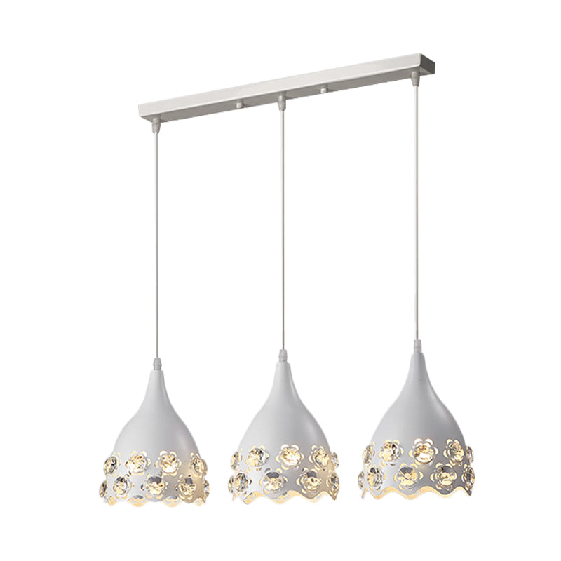 Metal Teardrop Multi Light Pendant Modern 3 Lights Ceiling Suspension Lamp in White with Flower Crystal Deco Edge Clearhalo 'Ceiling Lights' 'Modern Pendants' 'Modern' 'Pendant Lights' 'Pendants' Lighting' 897555