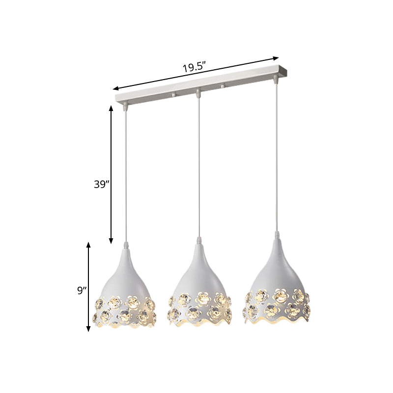 Metal Teardrop Multi Light Pendant Modern 3 Lights Ceiling Suspension Lamp in White with Flower Crystal Deco Edge Clearhalo 'Ceiling Lights' 'Modern Pendants' 'Modern' 'Pendant Lights' 'Pendants' Lighting' 897556