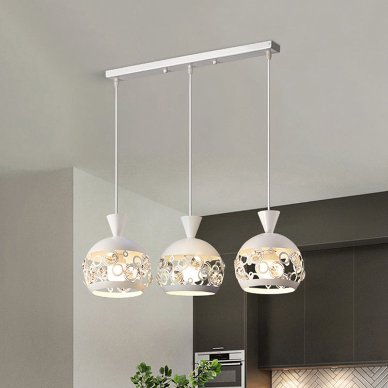 Crystal Embedded Domed Pendant Lamp Modernism 3 Heads White Finish Multi Ceiling Light White Clearhalo 'Ceiling Lights' 'Modern Pendants' 'Modern' 'Pendant Lights' 'Pendants' Lighting' 897561