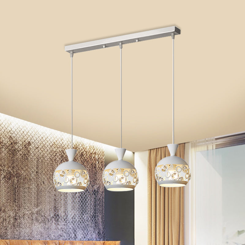 Crystal Embedded Domed Pendant Lamp Modernism 3 Heads White Finish Multi Ceiling Light Clearhalo 'Ceiling Lights' 'Modern Pendants' 'Modern' 'Pendant Lights' 'Pendants' Lighting' 897562