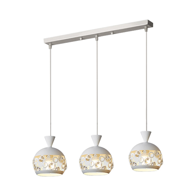 Crystal Embedded Domed Pendant Lamp Modernism 3 Heads White Finish Multi Ceiling Light Clearhalo 'Ceiling Lights' 'Modern Pendants' 'Modern' 'Pendant Lights' 'Pendants' Lighting' 897563