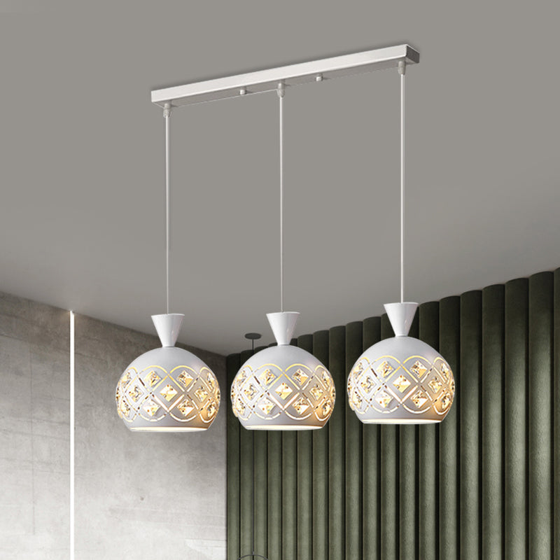 Iron Domed Cluster Light Pendant Modern 3-Light Crystal Hanging Ceiling Lamp in White White Clearhalo 'Ceiling Lights' 'Modern Pendants' 'Modern' 'Pendant Lights' 'Pendants' Lighting' 897565