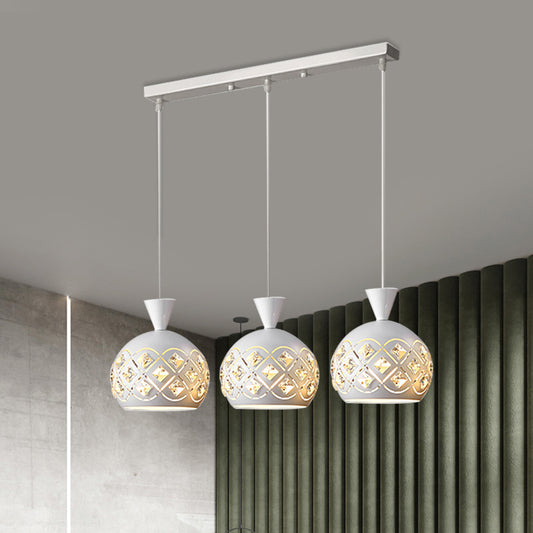 Iron Domed Cluster Light Pendant Modern 3-Light Crystal Hanging Ceiling Lamp in White White Clearhalo 'Ceiling Lights' 'Modern Pendants' 'Modern' 'Pendant Lights' 'Pendants' Lighting' 897565