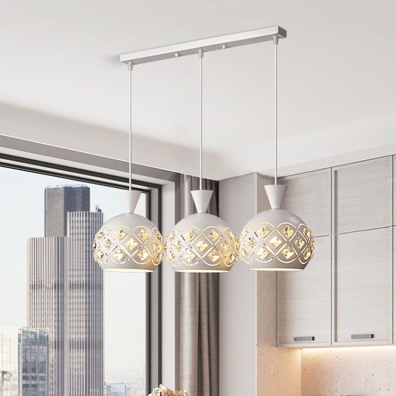 Iron Domed Cluster Light Pendant Modern 3-Light Crystal Hanging Ceiling Lamp in White Clearhalo 'Ceiling Lights' 'Modern Pendants' 'Modern' 'Pendant Lights' 'Pendants' Lighting' 897566