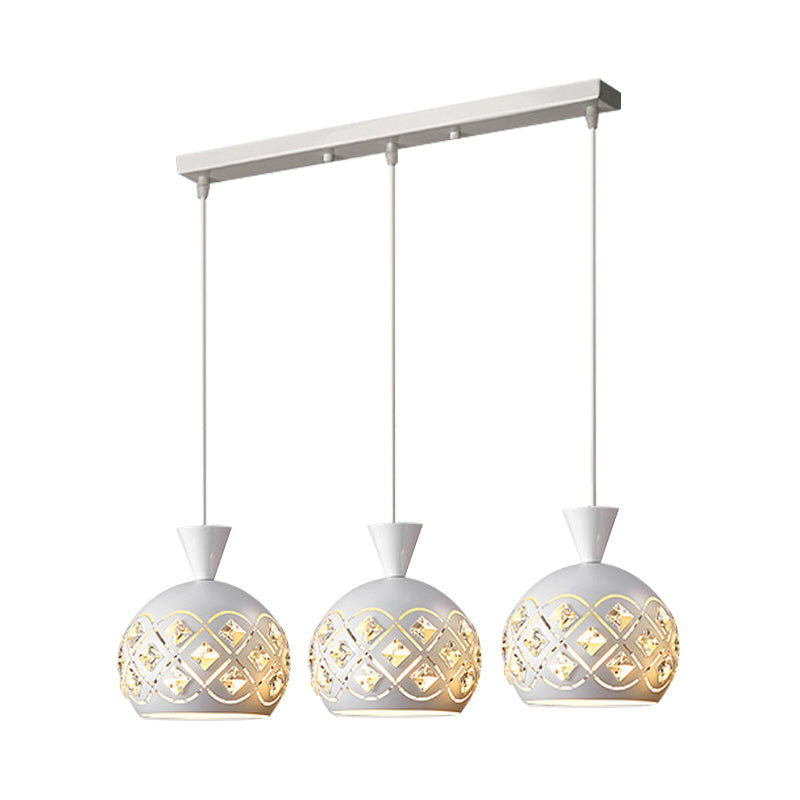 Iron Domed Cluster Light Pendant Modern 3-Light Crystal Hanging Ceiling Lamp in White Clearhalo 'Ceiling Lights' 'Modern Pendants' 'Modern' 'Pendant Lights' 'Pendants' Lighting' 897567