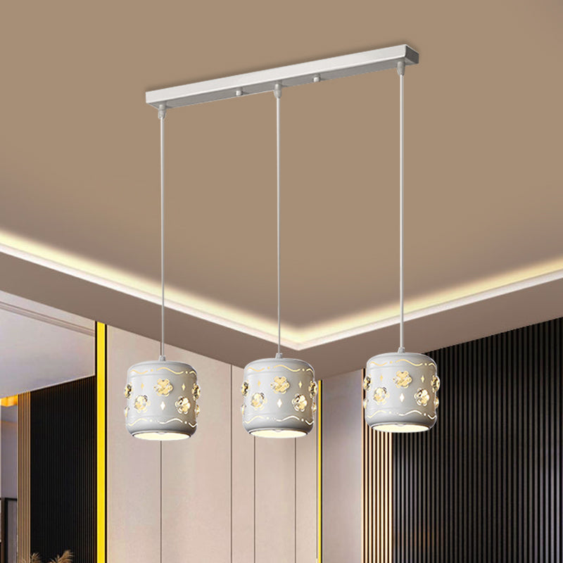 Flower Crystal Small Drum Cluster Pendant Modernism 3 Bulbs White Ceiling Suspension Light White Clearhalo 'Ceiling Lights' 'Modern Pendants' 'Modern' 'Pendant Lights' 'Pendants' Lighting' 897569