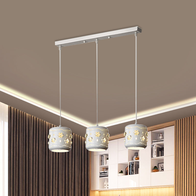 Flower Crystal Small Drum Cluster Pendant Modernism 3 Bulbs White Ceiling Suspension Light Clearhalo 'Ceiling Lights' 'Modern Pendants' 'Modern' 'Pendant Lights' 'Pendants' Lighting' 897570