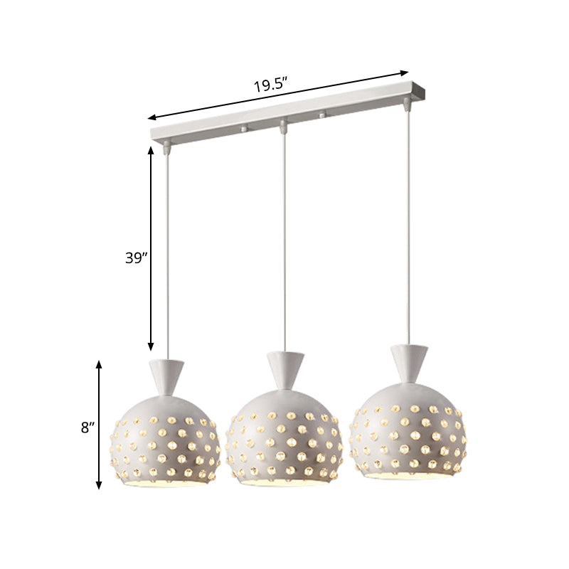 Domed Restaurant Pendulum Lamp Metal 3 Heads Minimalism Multiple Hanging Light with Crystal Bead Decor Clearhalo 'Ceiling Lights' 'Modern Pendants' 'Modern' 'Pendant Lights' 'Pendants' Lighting' 897576