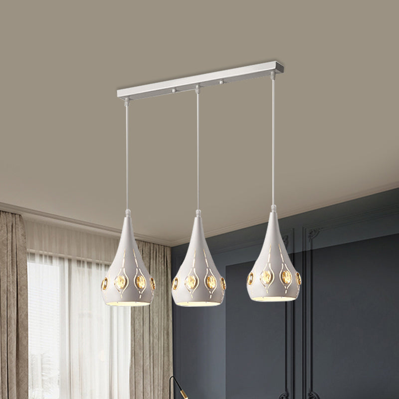 Teardrop Iron Cluster Lamp Pendant Simple 3 Heads White Hanging Ceiling Light with Crystal Decor Clearhalo 'Ceiling Lights' 'Modern Pendants' 'Modern' 'Pendant Lights' 'Pendants' Lighting' 897578