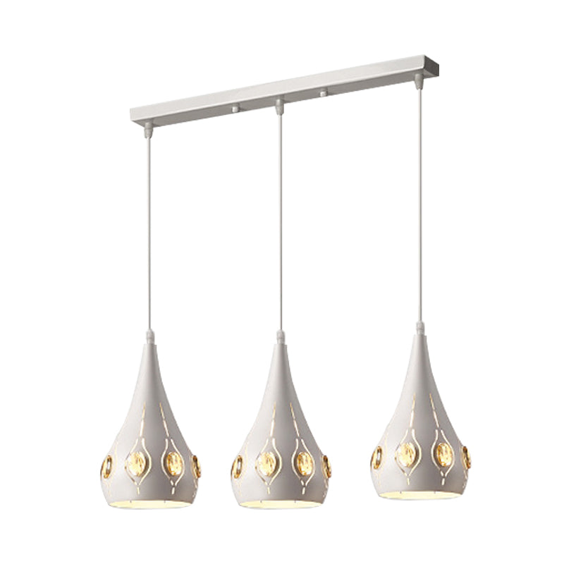 Teardrop Iron Cluster Lamp Pendant Simple 3 Heads White Hanging Ceiling Light with Crystal Decor Clearhalo 'Ceiling Lights' 'Modern Pendants' 'Modern' 'Pendant Lights' 'Pendants' Lighting' 897579