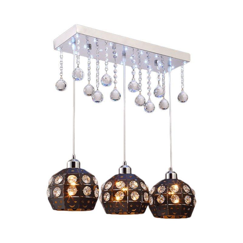 Globe Metallic Cluster Light Pendant Modernist 3 Heads Black Pendulum Lamp with Crystal Deco Clearhalo 'Ceiling Lights' 'Modern Pendants' 'Modern' 'Pendant Lights' 'Pendants' Lighting' 897595