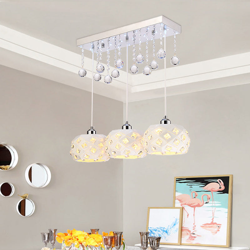 White Drum Shaped Multiple Hanging Lamp Simple 3-Bulb Metal Ceiling Pendant Light with Crystal Ball Accent Clearhalo 'Ceiling Lights' 'Modern Pendants' 'Modern' 'Pendant Lights' 'Pendants' Lighting' 897598