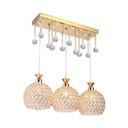 Ball Crystal Encrusted Multi Pendant Contemporary 3 Bulbs Gold Finish Hanging Lighting Clearhalo 'Ceiling Lights' 'Modern Pendants' 'Modern' 'Pendant Lights' 'Pendants' Lighting' 897603