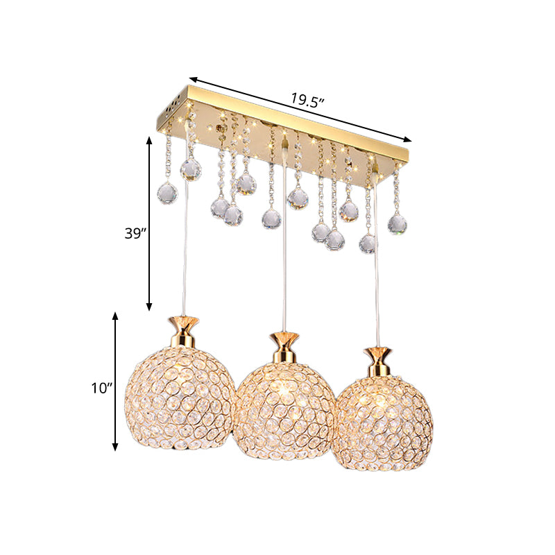 Ball Crystal Encrusted Multi Pendant Contemporary 3 Bulbs Gold Finish Hanging Lighting Clearhalo 'Ceiling Lights' 'Modern Pendants' 'Modern' 'Pendant Lights' 'Pendants' Lighting' 897604