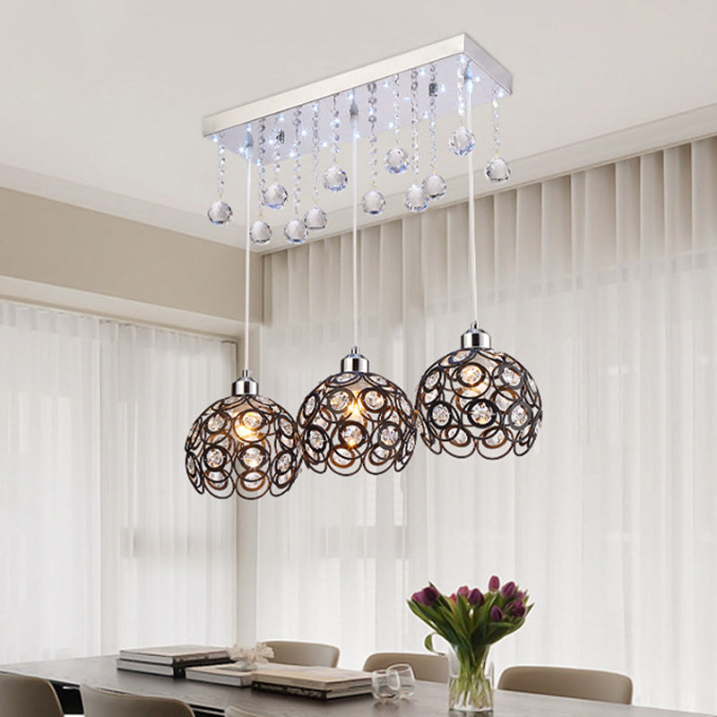 Crystal Embedded Global Suspension Lamp Minimal 3 Heads Multi Pendant Light Fixture in Black Clearhalo 'Ceiling Lights' 'Modern Pendants' 'Modern' 'Pendant Lights' 'Pendants' Lighting' 897606