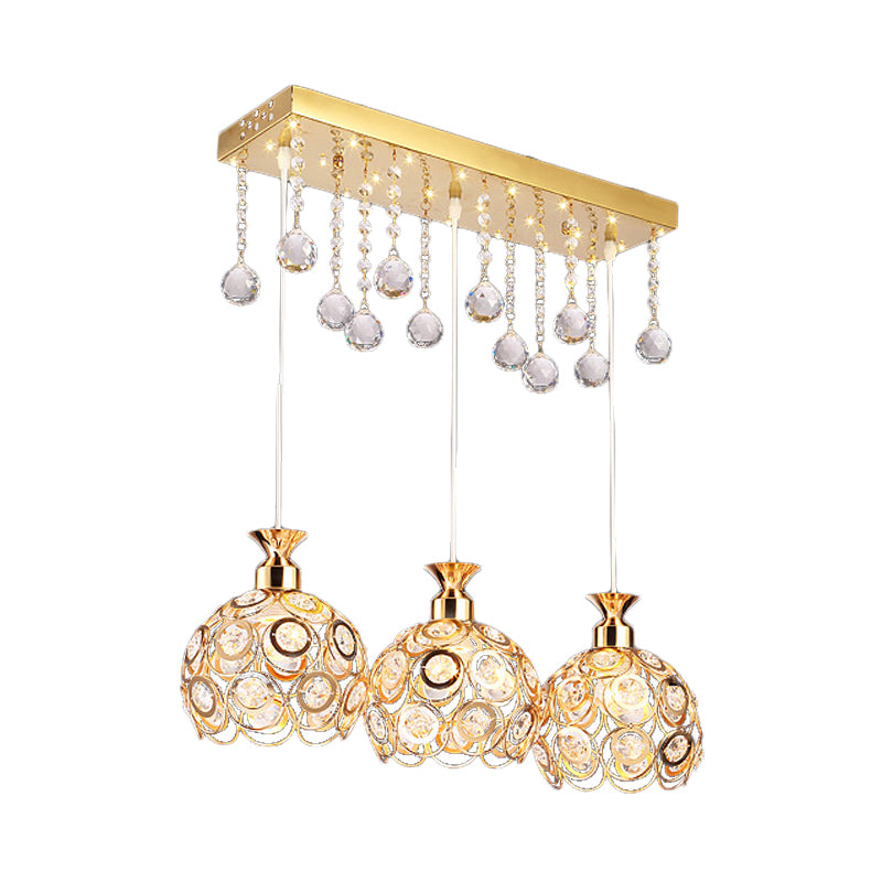 Gold Finish Domed Cluster Light Pendant Modern 3-Head Crystal Embedded Hanging Lamp Kit Clearhalo 'Ceiling Lights' 'Modern Pendants' 'Modern' 'Pendant Lights' 'Pendants' Lighting' 897615