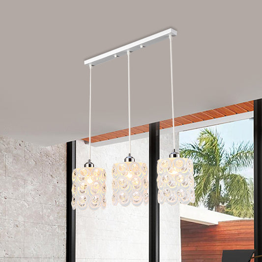 Crystal-Encrusted Domed Pendulum Light Contemporary 3-Bulb White Finish Cluster Lamp Pendant White Clearhalo 'Ceiling Lights' 'Modern Pendants' 'Modern' 'Pendant Lights' 'Pendants' Lighting' 897621