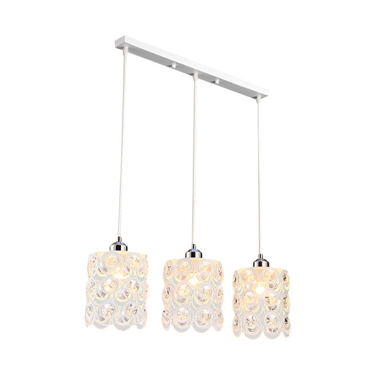 Crystal-Encrusted Domed Pendulum Light Contemporary 3-Bulb White Finish Cluster Lamp Pendant Clearhalo 'Ceiling Lights' 'Modern Pendants' 'Modern' 'Pendant Lights' 'Pendants' Lighting' 897623