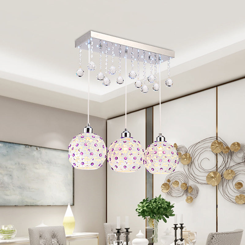 White Laser Cut Dome Cluster Pendant Modern 3-Light Crystal-Encrusted Hanging Lighting Clearhalo 'Ceiling Lights' 'Modern Pendants' 'Modern' 'Pendant Lights' 'Pendants' Lighting' 897626