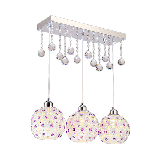 White Laser Cut Dome Cluster Pendant Modern 3-Light Crystal-Encrusted Hanging Lighting Clearhalo 'Ceiling Lights' 'Modern Pendants' 'Modern' 'Pendant Lights' 'Pendants' Lighting' 897627