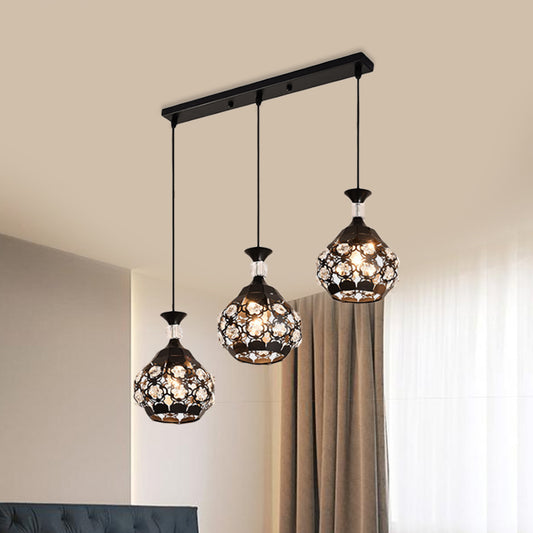 Black Laser-Cut Onion Suspension Light Modernism 3 Bulbs Crystal Encrusted Cluster Pendant Black Clearhalo 'Ceiling Lights' 'Modern Pendants' 'Modern' 'Pendant Lights' 'Pendants' Lighting' 897633