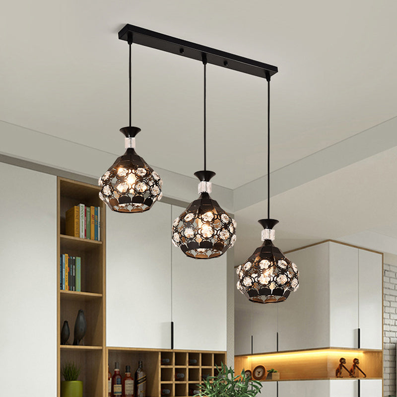 Black Laser-Cut Onion Suspension Light Modernism 3 Bulbs Crystal Encrusted Cluster Pendant Clearhalo 'Ceiling Lights' 'Modern Pendants' 'Modern' 'Pendant Lights' 'Pendants' Lighting' 897634