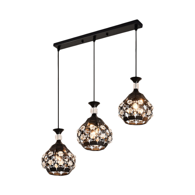 Black Laser-Cut Onion Suspension Light Modernism 3 Bulbs Crystal Encrusted Cluster Pendant Clearhalo 'Ceiling Lights' 'Modern Pendants' 'Modern' 'Pendant Lights' 'Pendants' Lighting' 897635