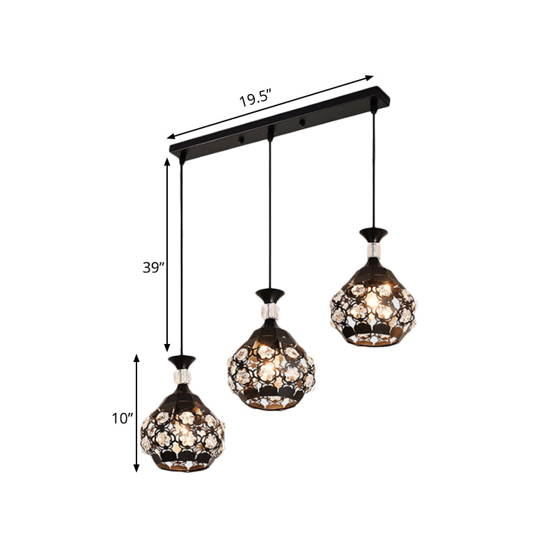 Black Laser-Cut Onion Suspension Light Modernism 3 Bulbs Crystal Encrusted Cluster Pendant Clearhalo 'Ceiling Lights' 'Modern Pendants' 'Modern' 'Pendant Lights' 'Pendants' Lighting' 897636