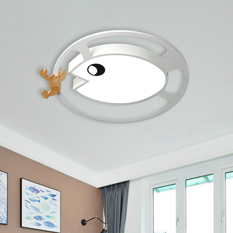 Circular Acrylic Ceiling Light Kids Grey/White/Green LED Flush Mount Lamp with Wood Shrimp Decor for Nursery White Clearhalo 'Ceiling Lights' 'Close To Ceiling Lights' 'Close to ceiling' 'Flush mount' Lighting' 897908