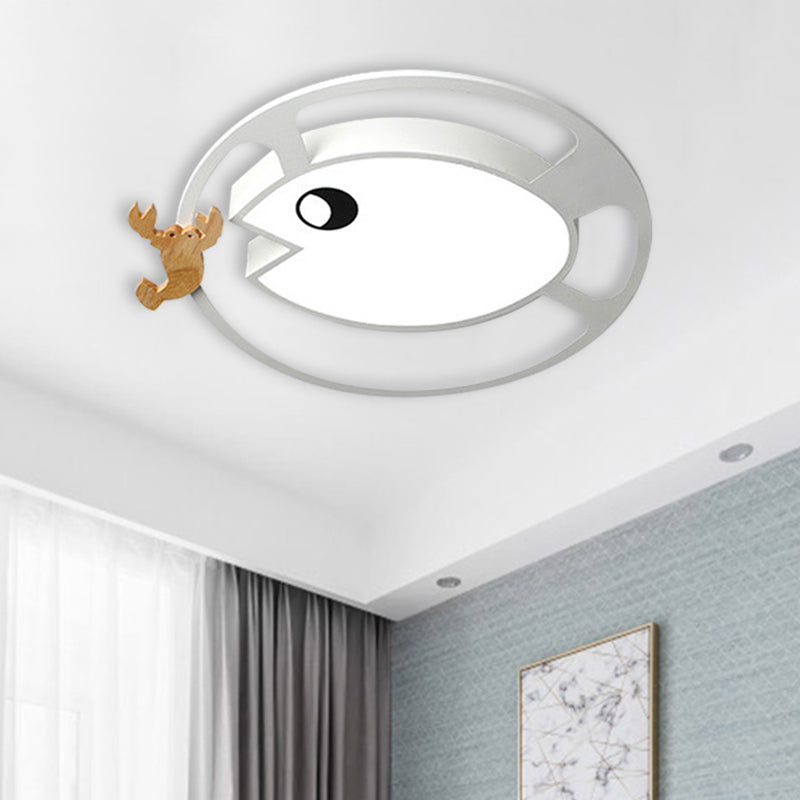 Circular Acrylic Ceiling Light Kids Grey/White/Green LED Flush Mount Lamp with Wood Shrimp Decor for Nursery Clearhalo 'Ceiling Lights' 'Close To Ceiling Lights' 'Close to ceiling' 'Flush mount' Lighting' 897909