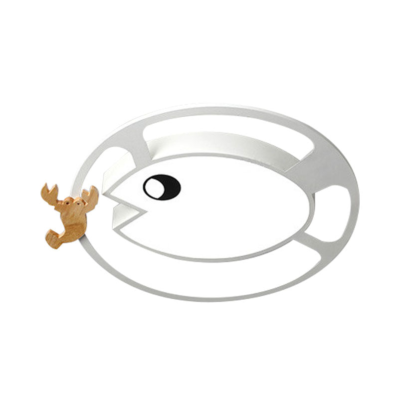 Circular Acrylic Ceiling Light Kids Grey/White/Green LED Flush Mount Lamp with Wood Shrimp Decor for Nursery Clearhalo 'Ceiling Lights' 'Close To Ceiling Lights' 'Close to ceiling' 'Flush mount' Lighting' 897910