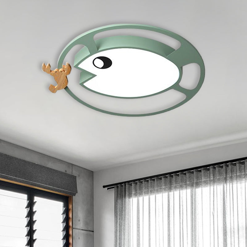 Circular Acrylic Ceiling Light Kids Grey/White/Green LED Flush Mount Lamp with Wood Shrimp Decor for Nursery Clearhalo 'Ceiling Lights' 'Close To Ceiling Lights' 'Close to ceiling' 'Flush mount' Lighting' 897914