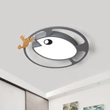 Circular Acrylic Ceiling Light Kids Grey/White/Green LED Flush Mount Lamp with Wood Shrimp Decor for Nursery Grey Clearhalo 'Ceiling Lights' 'Close To Ceiling Lights' 'Close to ceiling' 'Flush mount' Lighting' 897916