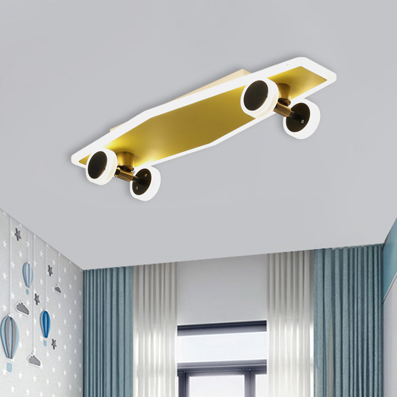 Acrylic Skateboard Ceiling Flush Kids LED Gold Flush Mount Light Fixture for Boys Bedroom Gold A Clearhalo 'Ceiling Lights' 'Close To Ceiling Lights' 'Close to ceiling' 'Flush mount' Lighting' 897920